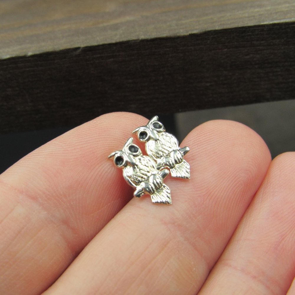 Sterling Silver Tiny Light Owl Stud Earrings - image 3